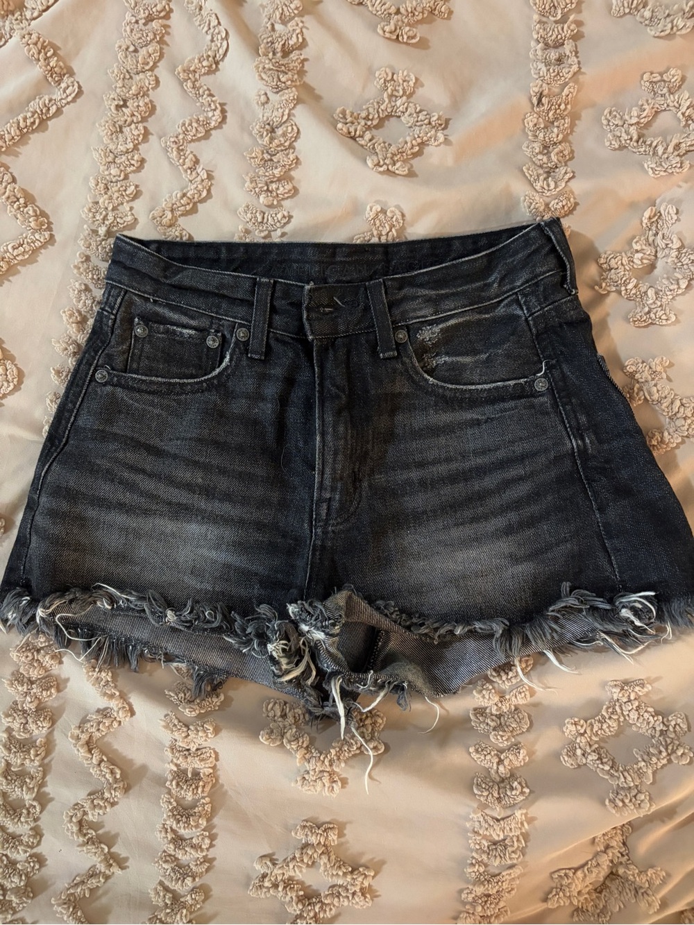 American Eagle Outfitters Black Distressed Frayed Hem Jean Shorts